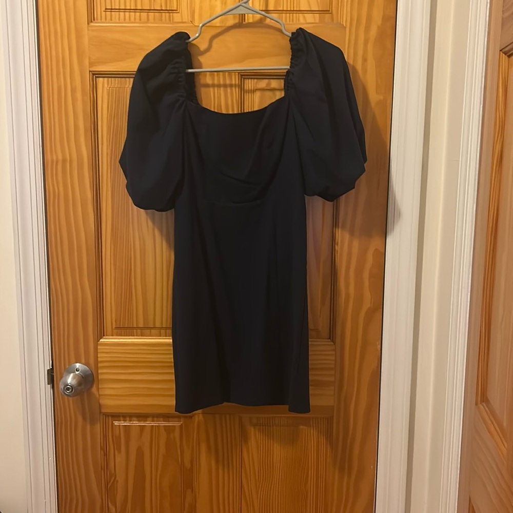 Navy Blue Puffy Sleeve Dress